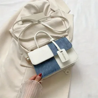Vintage Color Block Retro Square Flap Bag for Women